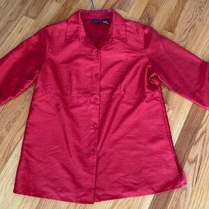 Laura Scott 14 Red Tafetta Like Tunic Holiday Shirt
